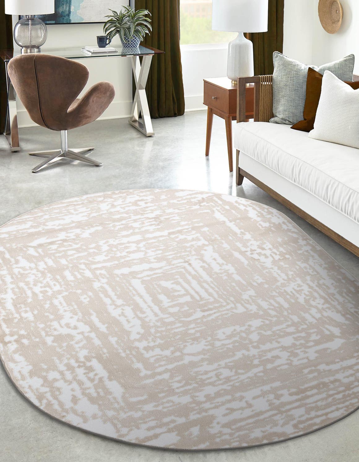 White Bone 4' x 6' Hermitage Oval Area Rug 55% Polypropylene & 45% Polyester Easy Clean Stain-Resistant Carpet for Living, Office, Dorm Rooms for Sale at Rug Engine