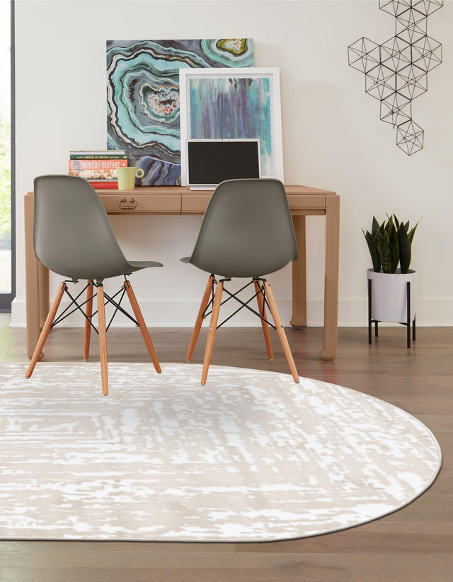 White Bone 7' x 10' Hermitage Oval Area Rug 55% Polypropylene & 45% Polyester Easy Clean Stain-Resistant Carpet for Living, Office, Dorm Rooms for Sale at Rug Engine