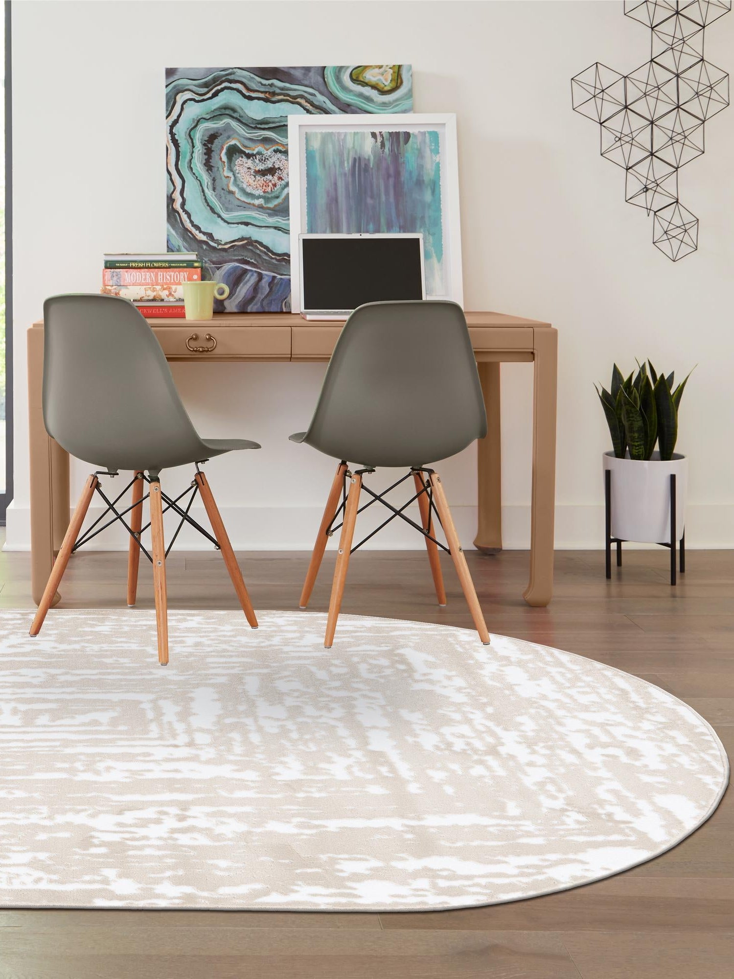 White Bone 4' x 6' Hermitage Oval Area Rug 55% Polypropylene & 45% Polyester Easy Clean Stain-Resistant Carpet for Living, Office, Dorm Rooms for Sale at Rug Engine