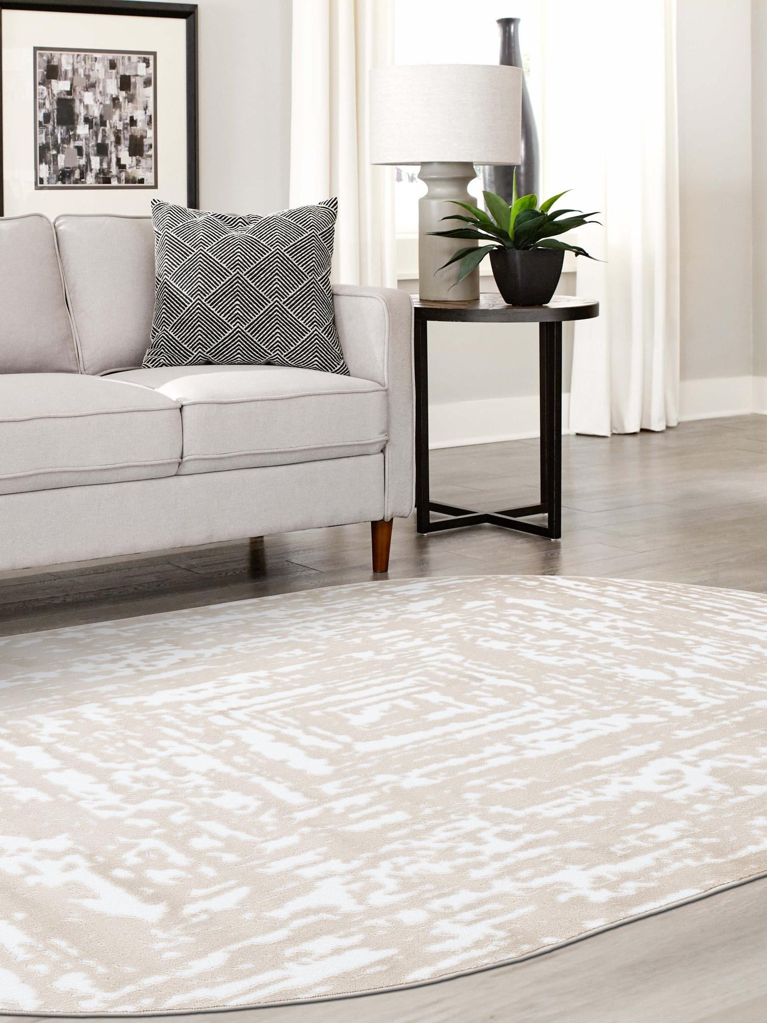 White Bone 5' 3 x 8' Hermitage Oval Area Rug 55% Polypropylene & 45% Polyester Easy Clean Stain-Resistant Carpet for Living, Office, Dorm Rooms for Sale at Rug Engine