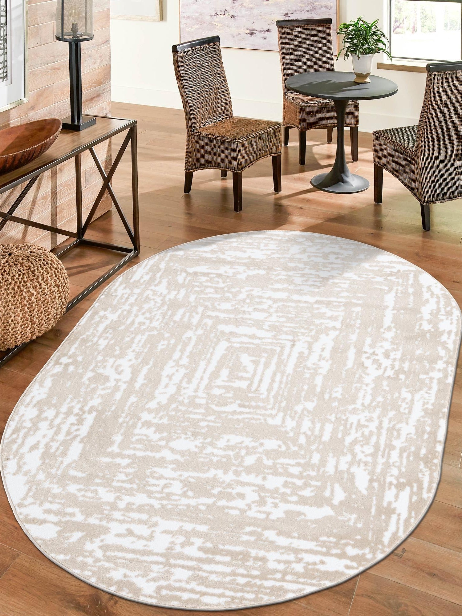 White Bone 2' x 3' Hermitage Oval Area Rug 55% Polypropylene & 45% Polyester Easy Clean Stain-Resistant Carpet for Living, Office, Dorm Rooms for Sale at Rug Engine