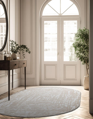 White Bone 7' x 10' Hermitage Oval Area Rug 55% Polypropylene & 45% Polyester Easy Clean Stain-Resistant Carpet for Living, Office, Dorm Rooms for Sale at Rug Engine