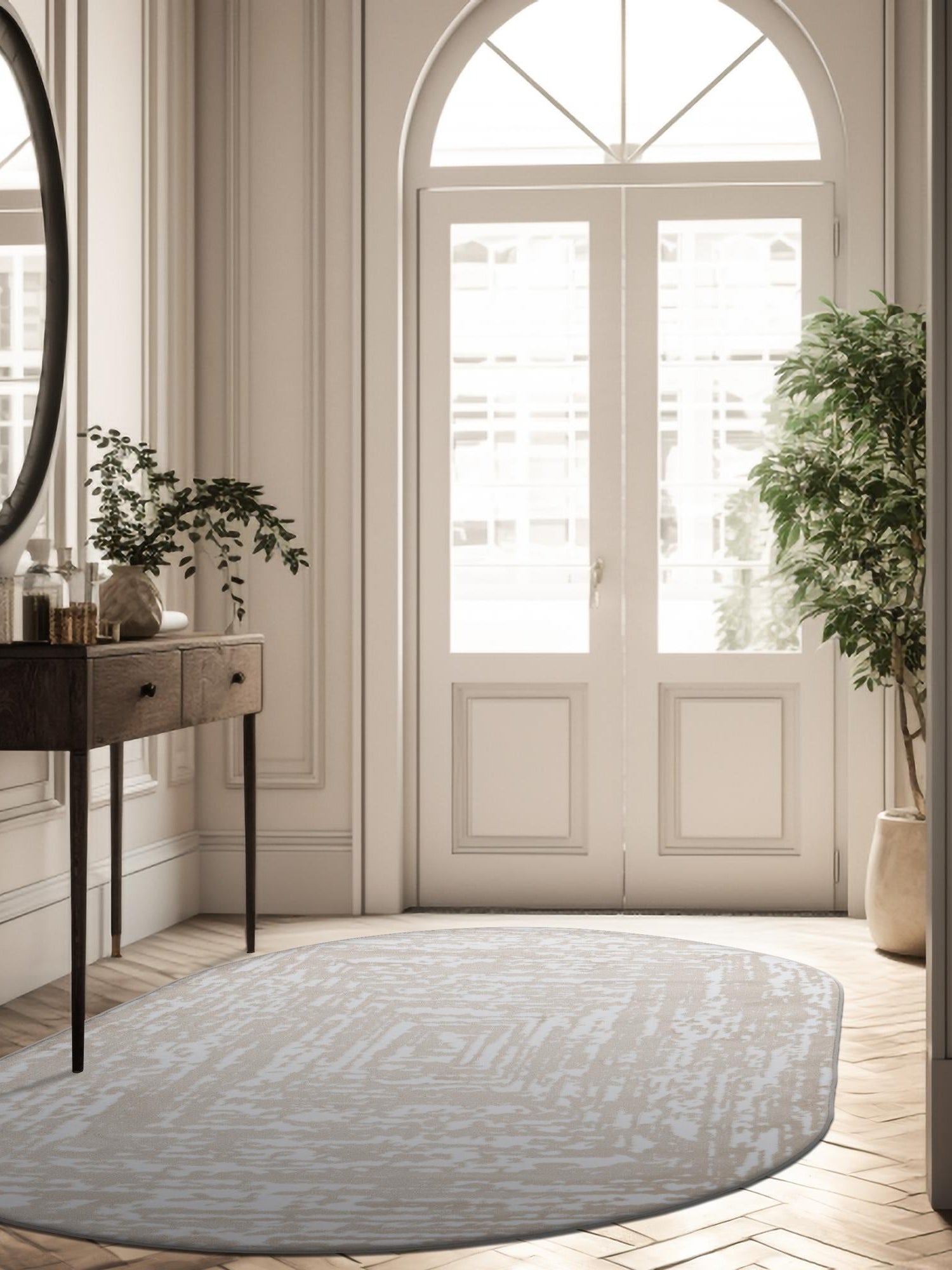 White Bone 2' x 3' Hermitage Oval Area Rug 55% Polypropylene & 45% Polyester Easy Clean Stain-Resistant Carpet for Living, Office, Dorm Rooms for Sale at Rug Engine