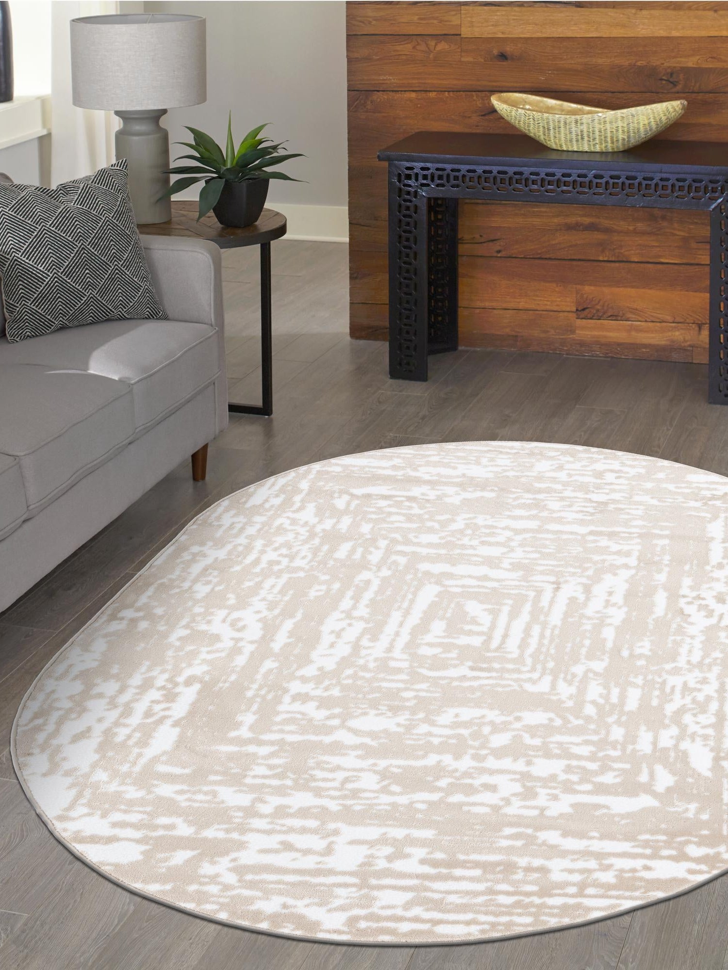 White Bone 4' x 6' Hermitage Oval Area Rug 55% Polypropylene & 45% Polyester Easy Clean Stain-Resistant Carpet for Living, Office, Dorm Rooms for Sale at Rug Engine