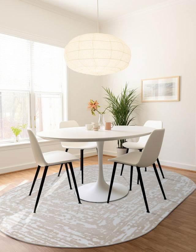 White Bone 5' 3 x 8' Hermitage Oval Area Rug 55% Polypropylene & 45% Polyester Easy Clean Stain-Resistant Carpet for Living, Office, Dorm Rooms for Sale at Rug Engine