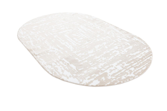 White Bone 5' 3 x 8' Hermitage Oval Area Rug 55% Polypropylene & 45% Polyester Easy Clean Stain-Resistant Carpet for Living, Office, Dorm Rooms for Sale at Rug Engine