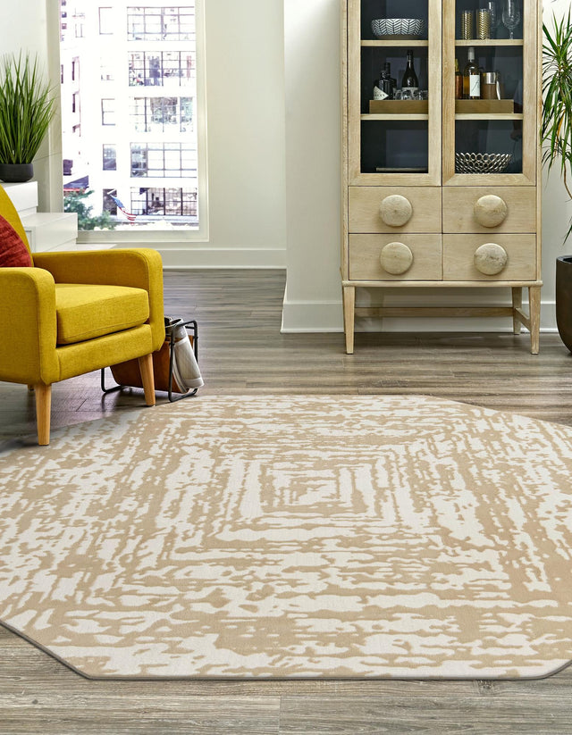 White Bone 5' 3 x 5' 3 Hermitage Octagon Area Rug 55% Polypropylene & 45% Polyester Easy Clean Stain-Resistant Carpet for Living, Office, Dorm Rooms for Sale at Rug Engine