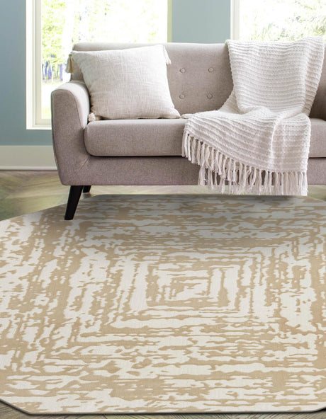White Bone 7' 10 x 7' 10 Hermitage Octagon Area Rug 55% Polypropylene & 45% Polyester Easy Clean Stain-Resistant Carpet for Living, Office, Dorm Rooms for Sale at Rug Engine