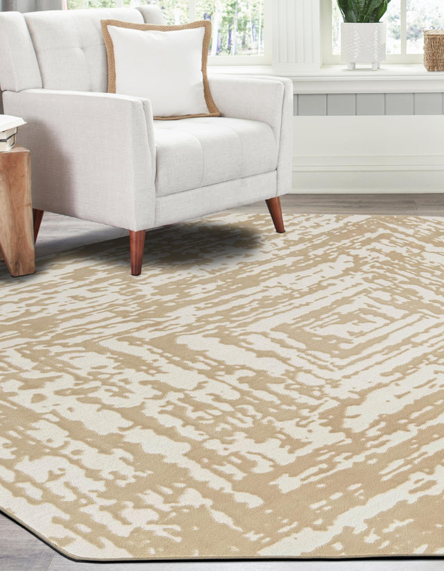 White Bone 5' 3 x 5' 3 Hermitage Octagon Area Rug 55% Polypropylene & 45% Polyester Easy Clean Stain-Resistant Carpet for Living, Office, Dorm Rooms for Sale at Rug Engine