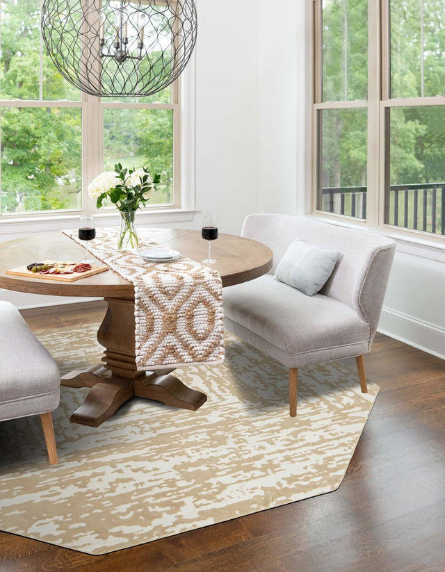 White Bone 5' 3 x 5' 3 Hermitage Octagon Area Rug 55% Polypropylene & 45% Polyester Easy Clean Stain-Resistant Carpet for Living, Office, Dorm Rooms for Sale at Rug Engine