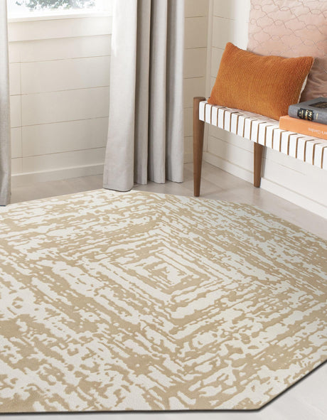 White Bone 7' 10 x 7' 10 Hermitage Octagon Area Rug 55% Polypropylene & 45% Polyester Easy Clean Stain-Resistant Carpet for Living, Office, Dorm Rooms for Sale at Rug Engine