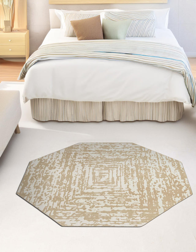 White Bone 5' 3 x 5' 3 Hermitage Octagon Area Rug 55% Polypropylene & 45% Polyester Easy Clean Stain-Resistant Carpet for Living, Office, Dorm Rooms for Sale at Rug Engine