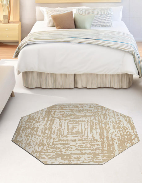 White Bone 7' 10 x 7' 10 Hermitage Octagon Area Rug 55% Polypropylene & 45% Polyester Easy Clean Stain-Resistant Carpet for Living, Office, Dorm Rooms for Sale at Rug Engine
