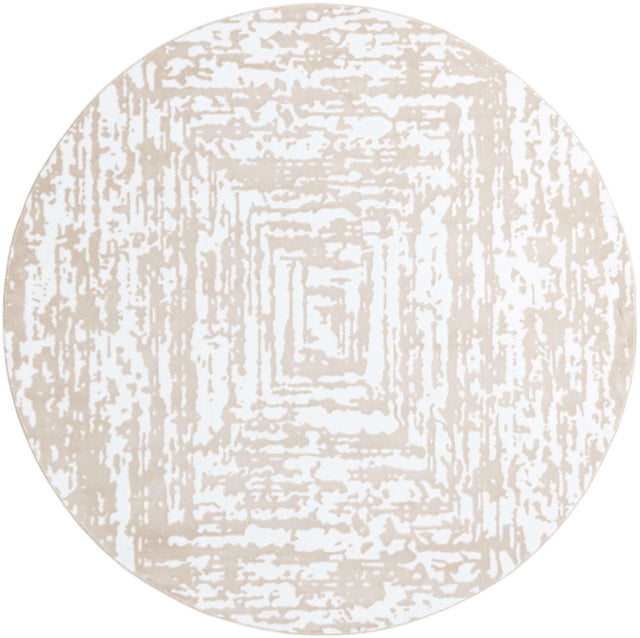 White Bone 7' 10 x 7' 10 Hermitage Round Area Rug 55% Polypropylene & 45% Polyester Easy Clean Stain-Resistant Carpet for Living, Office, Dorm Rooms for Sale at Rug Engine