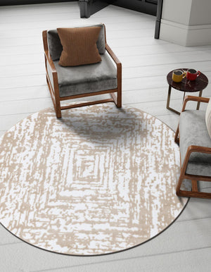 White Bone 6' x 6' Hermitage Round Area Rug 55% Polypropylene & 45% Polyester Easy Clean Stain-Resistant Carpet for Living, Office, Dorm Rooms for Sale at Rug Engine