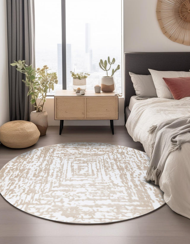 White Bone 10' 8 x 10' 8 Hermitage Round Area Rug 55% Polypropylene & 45% Polyester Easy Clean Stain-Resistant Carpet for Living, Office, Dorm Rooms for Sale at Rug Engine