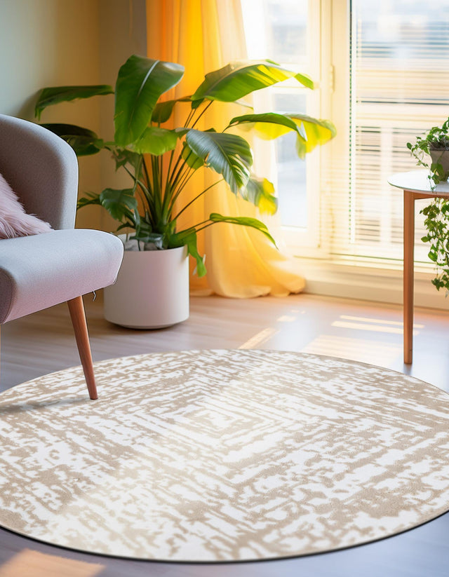 White Bone 4' x 4' Hermitage Round Area Rug 55% Polypropylene & 45% Polyester Easy Clean Stain-Resistant Carpet for Living, Office, Dorm Rooms for Sale at Rug Engine
