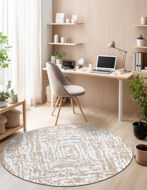 White Bone 10' 8 x 10' 8 Hermitage Round Area Rug 55% Polypropylene & 45% Polyester Easy Clean Stain-Resistant Carpet for Living, Office, Dorm Rooms for Sale at Rug Engine