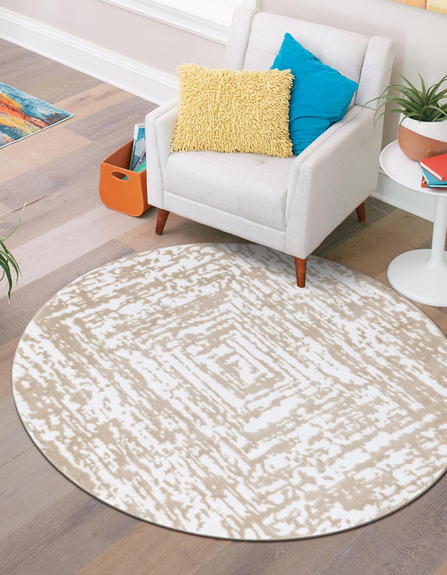 White Bone 10' 8 x 10' 8 Hermitage Round Area Rug 55% Polypropylene & 45% Polyester Easy Clean Stain-Resistant Carpet for Living, Office, Dorm Rooms for Sale at Rug Engine