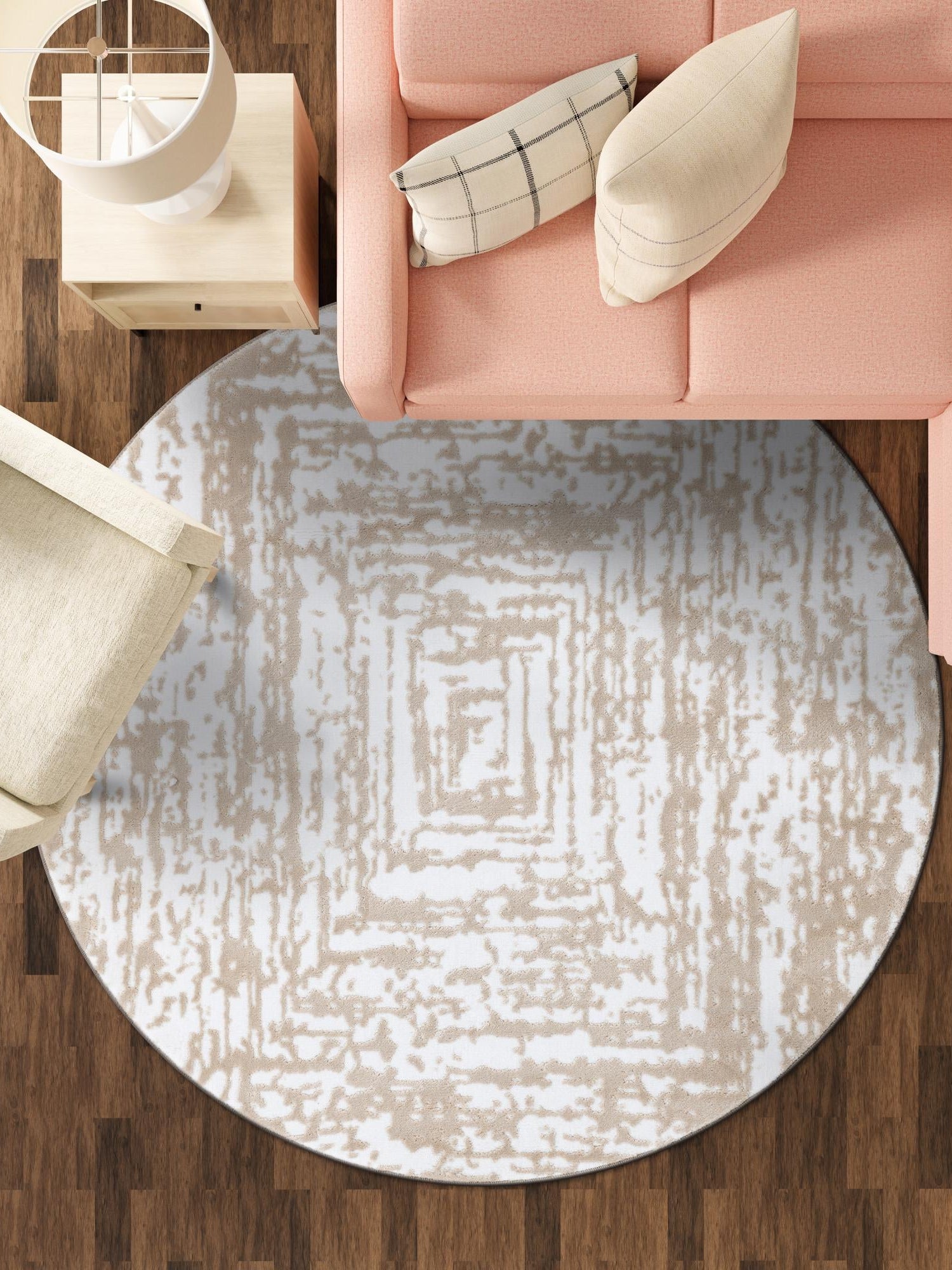 White Bone 4' x 4' Hermitage Round Area Rug 55% Polypropylene & 45% Polyester Easy Clean Stain-Resistant Carpet for Living, Office, Dorm Rooms for Sale at Rug Engine