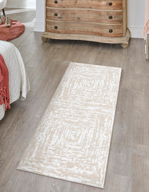White Bone 2' 6 x 14' Hermitage Runner Area Rug 55% Polypropylene & 45% Polyester Easy Clean Stain-Resistant Carpet for Living, Office, Dorm Rooms for Sale at Rug Engine