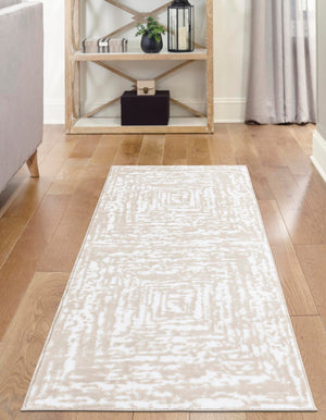 White Bone 2' 6 x 14' Hermitage Runner Area Rug 55% Polypropylene & 45% Polyester Easy Clean Stain-Resistant Carpet for Living, Office, Dorm Rooms for Sale at Rug Engine
