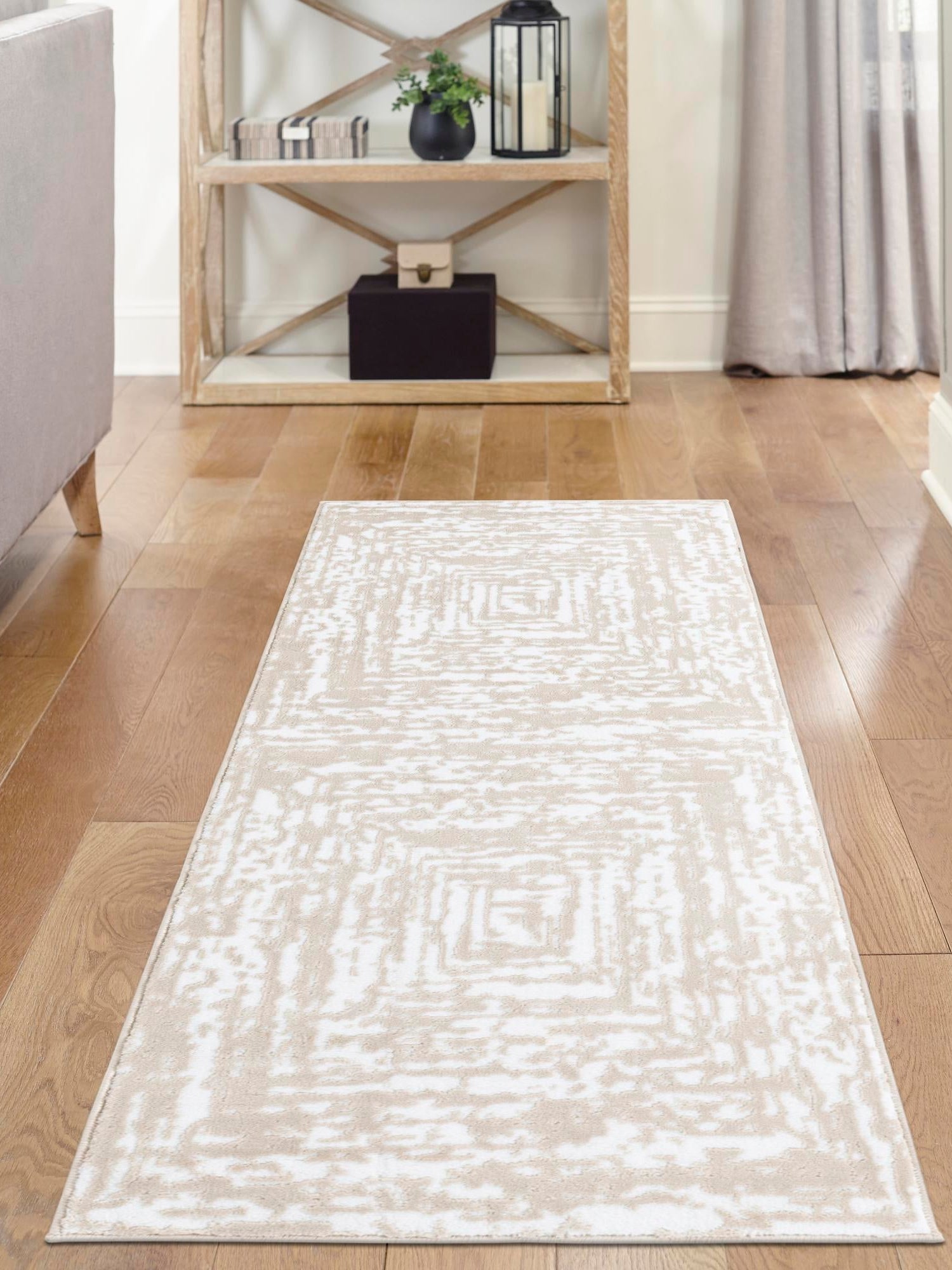 White Bone 2' 6 x 13' Hermitage Runner Area Rug 55% Polypropylene & 45% Polyester Easy Clean Stain-Resistant Carpet for Living, Office, Dorm Rooms for Sale at Rug Engine