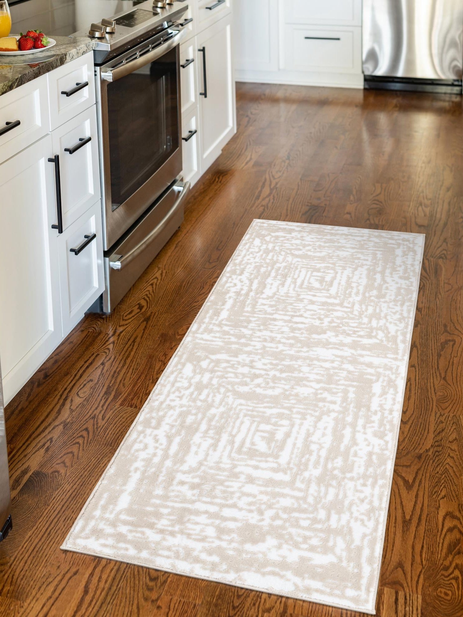 White Bone 2' 6 x 14' Hermitage Runner Area Rug 55% Polypropylene & 45% Polyester Easy Clean Stain-Resistant Carpet for Living, Office, Dorm Rooms for Sale at Rug Engine