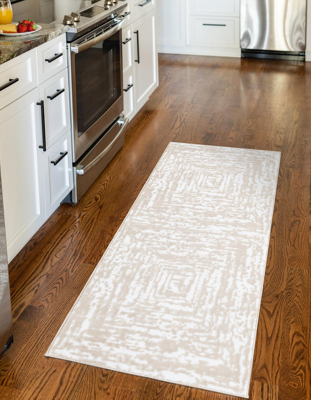 White Bone 2' 6 x 14' Hermitage Runner Area Rug 55% Polypropylene & 45% Polyester Easy Clean Stain-Resistant Carpet for Living, Office, Dorm Rooms for Sale at Rug Engine