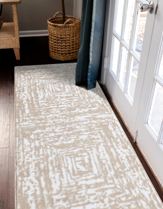 White Bone 2' 6 x 14' Hermitage Runner Area Rug 55% Polypropylene & 45% Polyester Easy Clean Stain-Resistant Carpet for Living, Office, Dorm Rooms for Sale at Rug Engine
