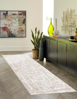White Bone 2' 6 x 14' Hermitage Runner Area Rug 55% Polypropylene & 45% Polyester Easy Clean Stain-Resistant Carpet for Living, Office, Dorm Rooms for Sale at Rug Engine