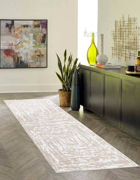 White Bone 2' 6 x 14' Hermitage Runner Area Rug 55% Polypropylene & 45% Polyester Easy Clean Stain-Resistant Carpet for Living, Office, Dorm Rooms for Sale at Rug Engine