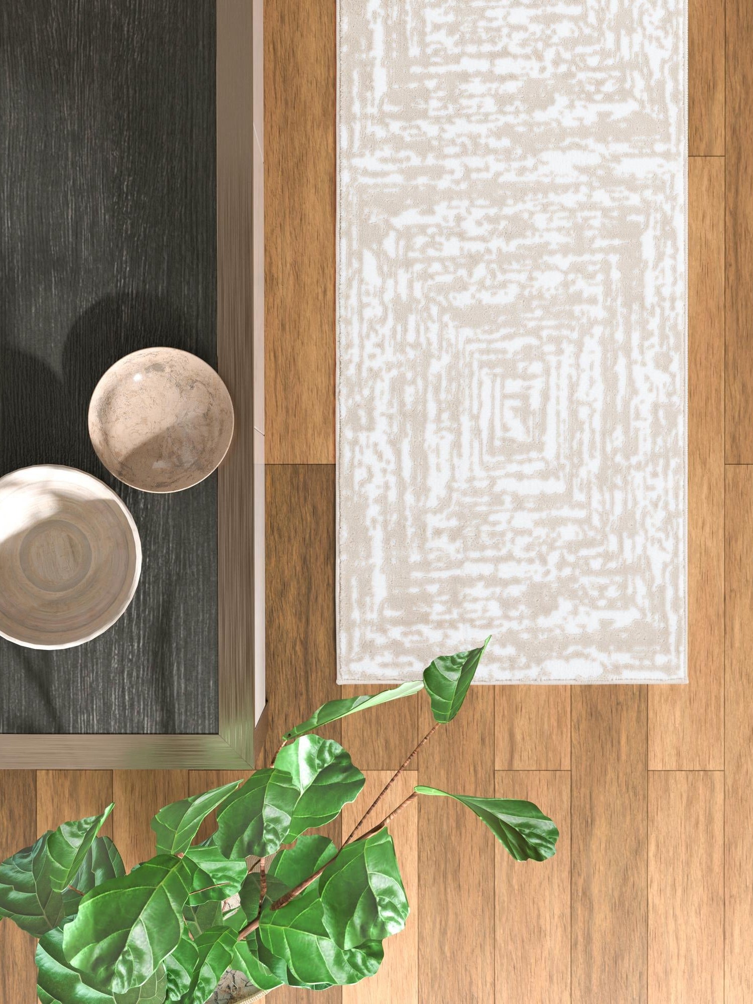White Bone 2' 6 x 14' Hermitage Runner Area Rug 55% Polypropylene & 45% Polyester Easy Clean Stain-Resistant Carpet for Living, Office, Dorm Rooms for Sale at Rug Engine