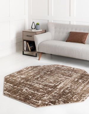 Chocolate Brown 5' 3 x 5' 3 Hermitage Octagon Area Rug 55% Polypropylene & 45% Polyester Easy Clean Stain-Resistant Carpet for Living, Office, Dorm Rooms for Sale at Rug Engine