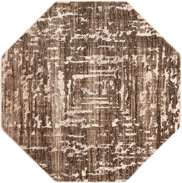 Chocolate Brown 5' 3 x 5' 3 Hermitage Octagon Area Rug 55% Polypropylene & 45% Polyester Easy Clean Stain-Resistant Carpet for Living, Office, Dorm Rooms for Sale at Rug Engine