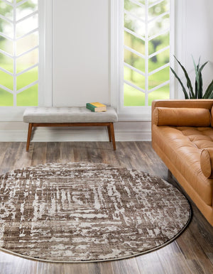 Chocolate Brown 6' x 6' Hermitage Round Area Rug 55% Polypropylene & 45% Polyester Easy Clean Stain-Resistant Carpet for Living, Office, Dorm Rooms for Sale at Rug Engine