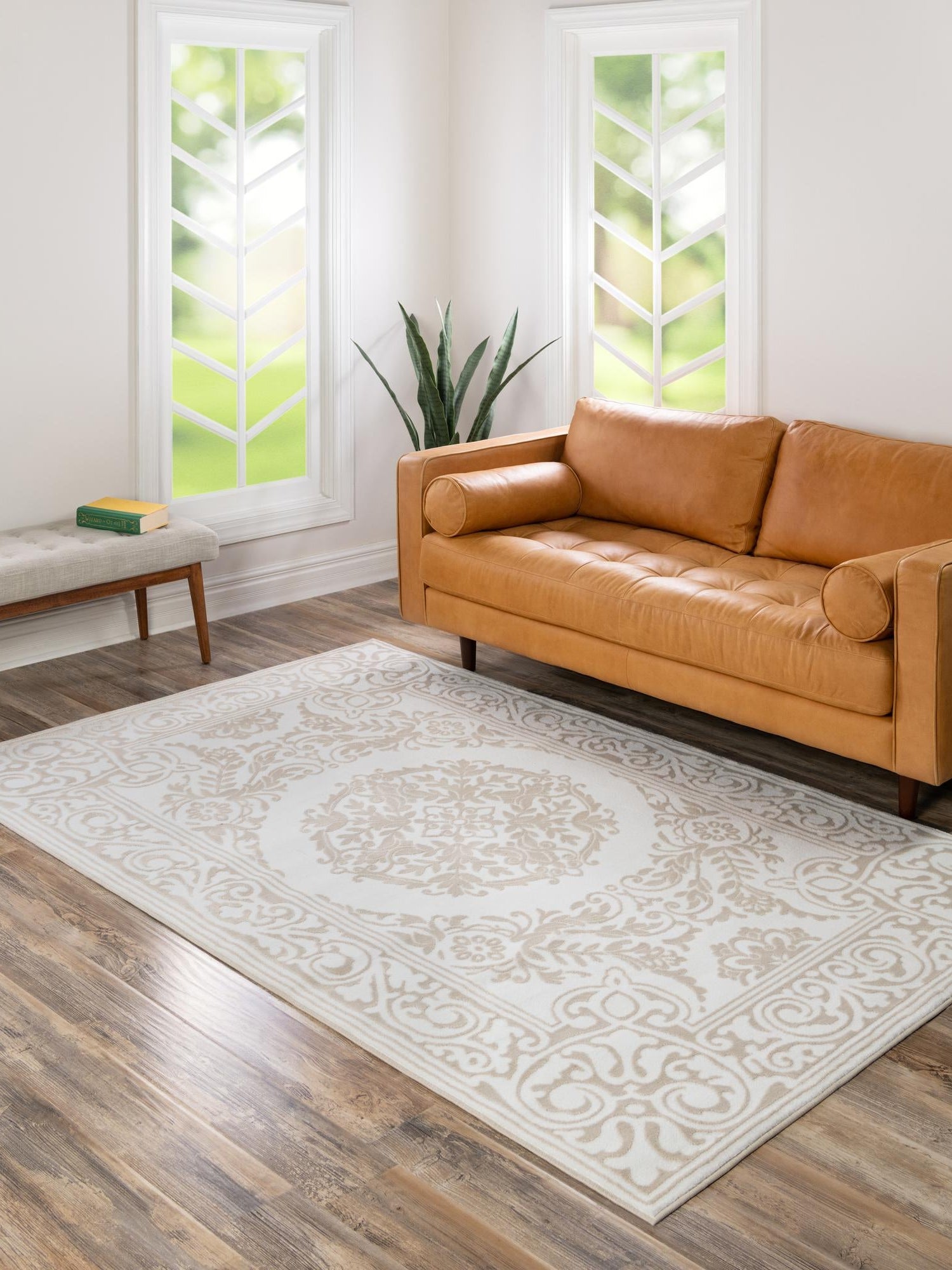 Snow White 6' 1 x 9' Hermitage Rectangle Area Rug 55% Polypropylene & 45% Polyester Easy Clean Stain-Resistant Carpet for Living, Office, Dorm Rooms for Sale at Rug Engine
