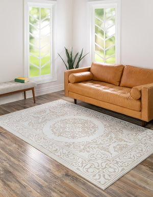 Snow White 6' 1 x 9' Hermitage Rectangle Area Rug 55% Polypropylene & 45% Polyester Easy Clean Stain-Resistant Carpet for Living, Office, Dorm Rooms for Sale at Rug Engine