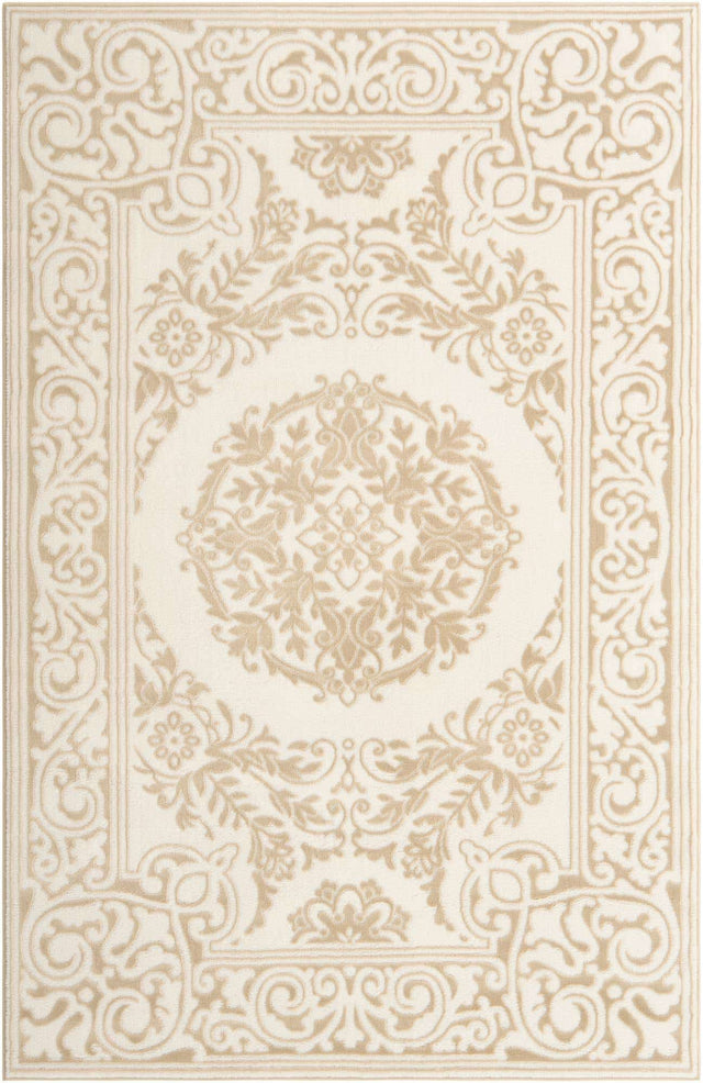 Snow White 5' 3 x 8' Hermitage Rectangle Area Rug 55% Polypropylene & 45% Polyester Easy Clean Stain-Resistant Carpet for Living, Office, Dorm Rooms for Sale at Rug Engine