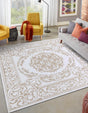 Snow White 6' x 6' Hermitage Square Area Rug 55% Polypropylene & 45% Polyester Easy Clean Stain-Resistant Carpet for Living, Office, Dorm Rooms for Sale at Rug Engine
