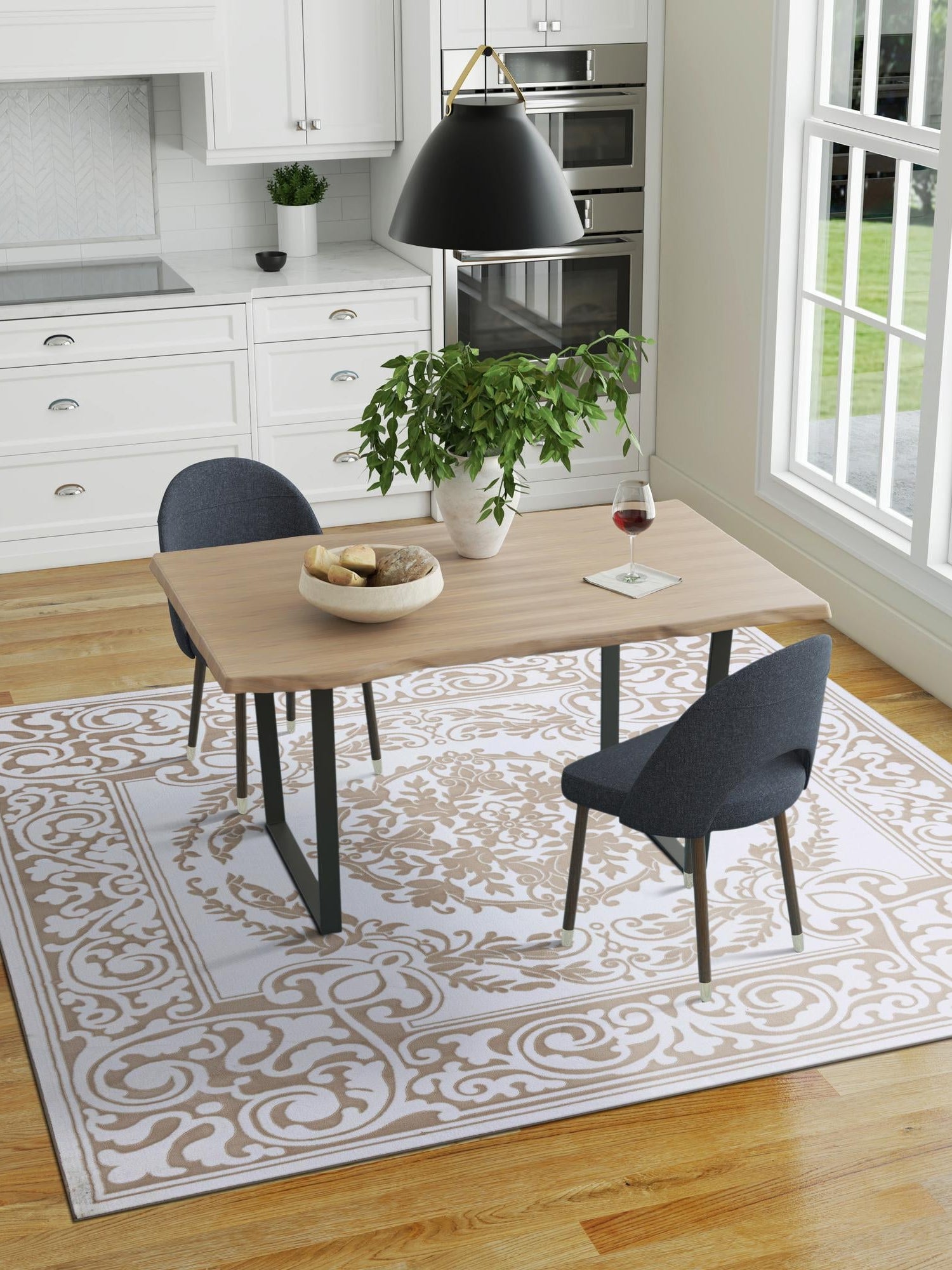Snow White 7' 10 x 7' 10 Hermitage Square Area Rug 55% Polypropylene & 45% Polyester Easy Clean Stain-Resistant Carpet for Living, Office, Dorm Rooms for Sale at Rug Engine