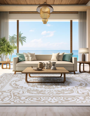 Snow White 6' x 6' Hermitage Square Area Rug 55% Polypropylene & 45% Polyester Easy Clean Stain-Resistant Carpet for Living, Office, Dorm Rooms for Sale at Rug Engine