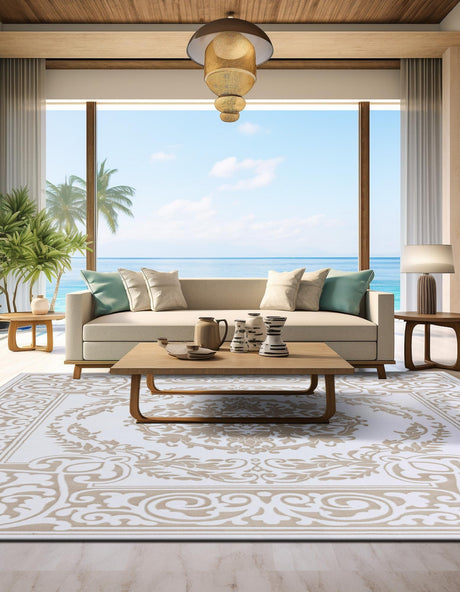 Snow White 6' x 6' Hermitage Square Area Rug 55% Polypropylene & 45% Polyester Easy Clean Stain-Resistant Carpet for Living, Office, Dorm Rooms for Sale at Rug Engine