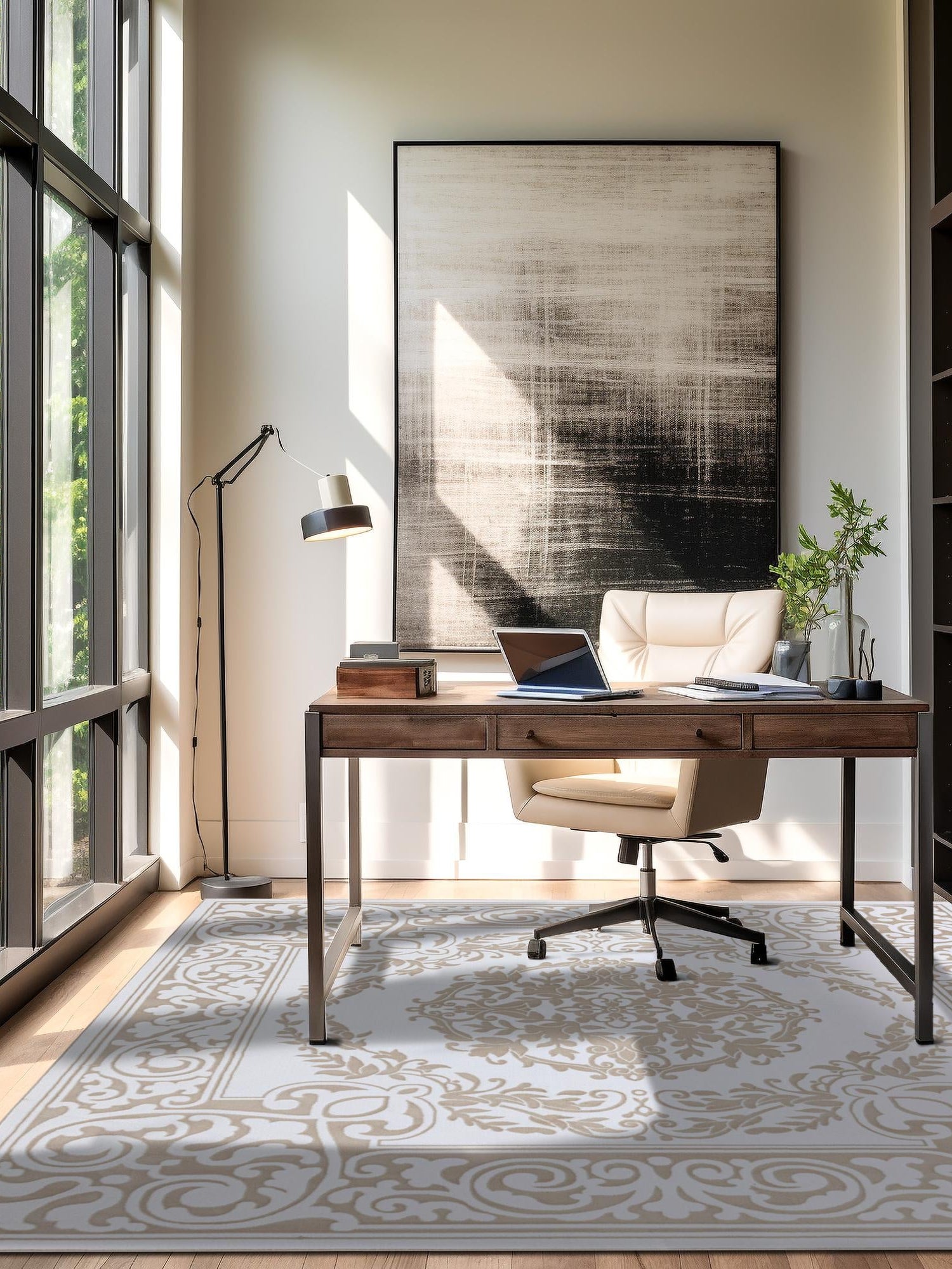 Snow White 7' 10 x 7' 10 Hermitage Square Area Rug 55% Polypropylene & 45% Polyester Easy Clean Stain-Resistant Carpet for Living, Office, Dorm Rooms for Sale at Rug Engine