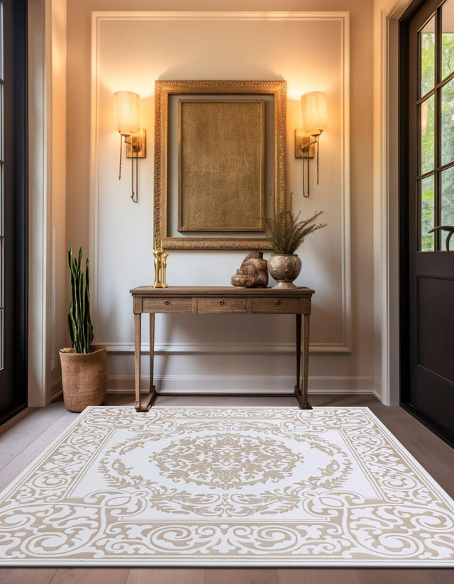 Snow White 3' 3 x 3' 3 Hermitage Square Area Rug 55% Polypropylene & 45% Polyester Easy Clean Stain-Resistant Carpet for Living, Office, Dorm Rooms for Sale at Rug Engine