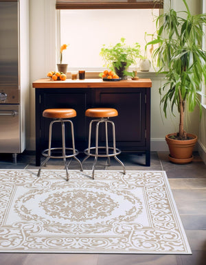 Snow White 3' 3 x 3' 3 Hermitage Square Area Rug 55% Polypropylene & 45% Polyester Easy Clean Stain-Resistant Carpet for Living, Office, Dorm Rooms for Sale at Rug Engine