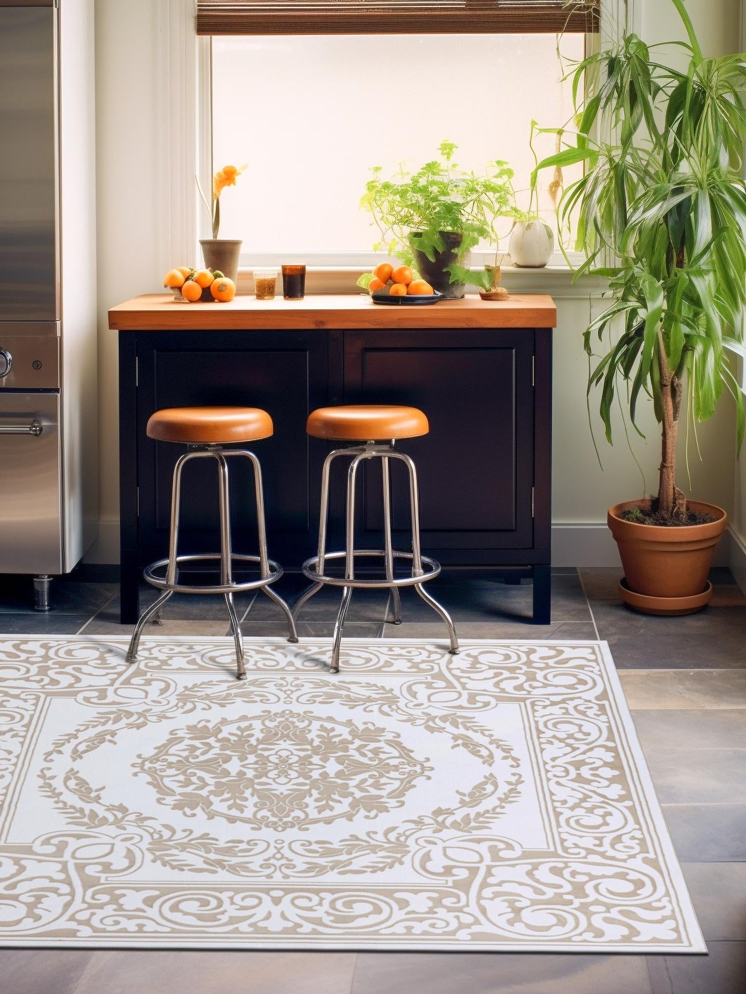 Snow White 7' 10 x 7' 10 Hermitage Square Area Rug 55% Polypropylene & 45% Polyester Easy Clean Stain-Resistant Carpet for Living, Office, Dorm Rooms for Sale at Rug Engine