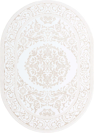 Snow White 7' x 10' Hermitage Oval Area Rug 55% Polypropylene & 45% Polyester Easy Clean Stain-Resistant Carpet for Living, Office, Dorm Rooms for Sale at Rug Engine