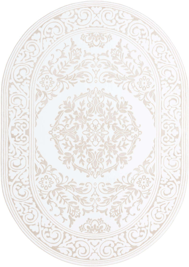 Snow White 7' x 10' Hermitage Oval Area Rug 55% Polypropylene & 45% Polyester Easy Clean Stain-Resistant Carpet for Living, Office, Dorm Rooms for Sale at Rug Engine