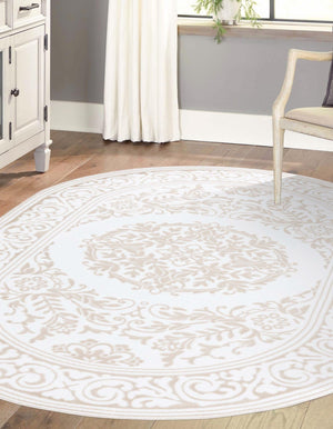 Snow White 2' x 3' Hermitage Oval Area Rug 55% Polypropylene & 45% Polyester Easy Clean Stain-Resistant Carpet for Living, Office, Dorm Rooms for Sale at Rug Engine